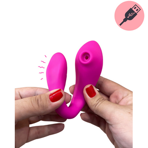 Vibrador Casal com Sugador Estimulador por Ondas de Pressão e Controle