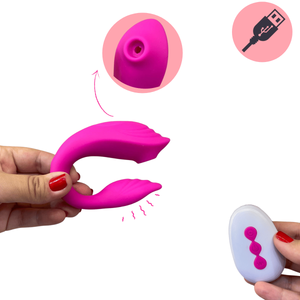 Vibrador Casal com Sugador Estimulador por Ondas de Pressão e Controle