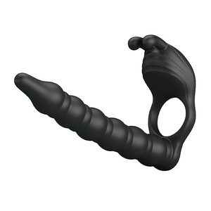 Anel Peniano e Companheiro com Vibrador para Dupla Penetracão com Plug Anal Escalonado em Silicone