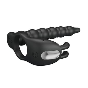 Anel Peniano e Companheiro com Vibrador para Dupla Penetracão com Plug Anal Escalonado em Silicone