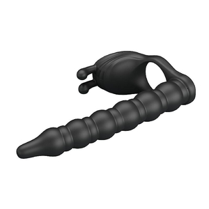 Anel Peniano e Companheiro com Vibrador para Dupla Penetracão com Plug Anal Escalonado em Silicone