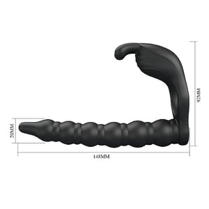 Anel Peniano e Companheiro com Vibrador para Dupla Penetracão com Plug Anal Escalonado em Silicone