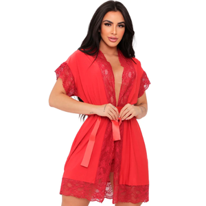 Robe Curto Microfibra com Detalhes em Renda