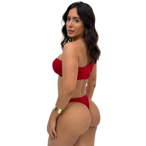 Conjunto Biquíni com Bojo Alça Única Detalhe Dourado Fio Dental