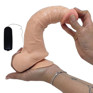 Pênis Realista Veias Saltadas com Vibrador Escroto e Ventosa 20x5cm