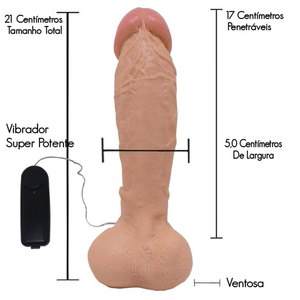 Pênis Realista Veias Saltadas com Vibrador Escroto e Ventosa 20x5cm