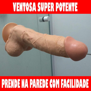Pênis Realista Veias Saltadas com Vibrador Escroto e Ventosa 20x5cm