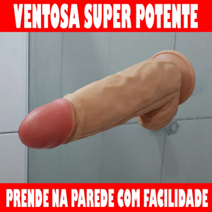 Pênis Realista com Escroto e Ventosa 18x5cm