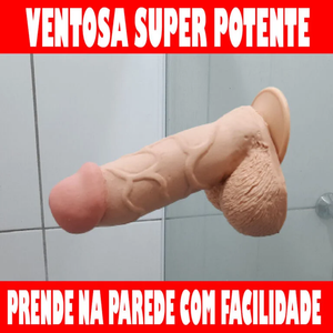 Pênis Realista Grosso Veias Saltadas com Escroto e Ventosa 17x5cm