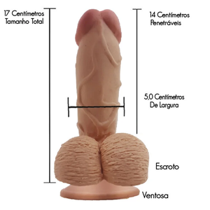 Pênis Realista Grosso Veias Saltadas com Escroto e Ventosa 17x5cm