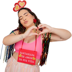 Kit Carnaval Fantasia Amor da sua Vida Plaquinha e Tiara