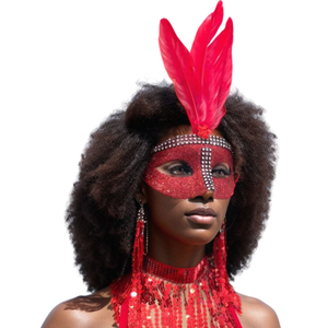 Máscara de Carnaval Glitter com Strass e Pena Colorida