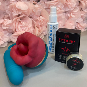 Kit Vibrador Boca com Excitante Atomic e Higienizador de Toys