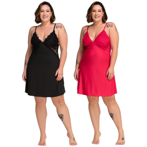 Camisola Plus Size em Microfibra e Renda Sensual com Regulagem