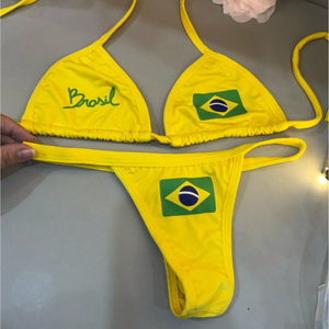 Conjunto Biquíni Brasil Cortininha Sem Bojo Fita Fio Dental