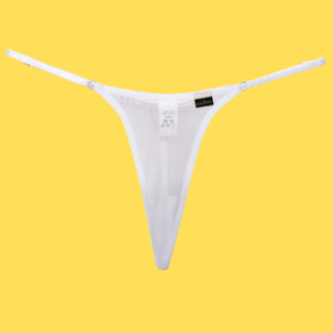 Calcinha Fio Dental Luxo com Transparência em Tule e Biju de Strass no Bumbum