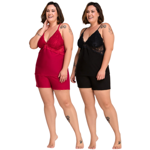 Baby Doll Plus Size em Microfibra e Renda Sensual com Regulagem