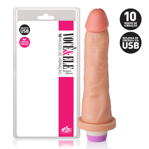 Pênis Realístico com 10 Modos de Vibração Recarregável via USB 18,5x4,5 cm