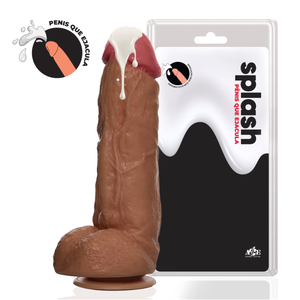 Pênis Grosso Realístico Splash com Ejaculação Escroto e Ventosa  19,5x5,5cm