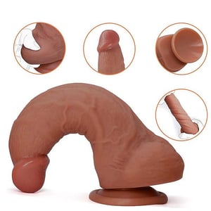 Pênis Realístico com Ventosa e Escroto em Silicone Líquido 20x4,8cm
