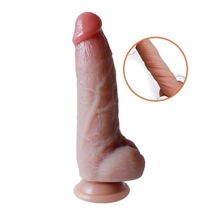 Pênis Realístico com Ventosa e Escroto em Silicone Líquido 20x4,8cm