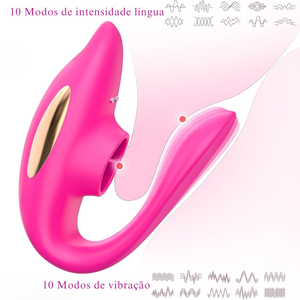 Vibrador de Casal Linguinha com 10 Modos de Vibração e Pulsação com Controle Remoto