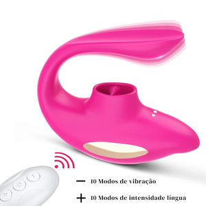 Vibrador de Casal Linguinha com 10 Modos de Vibração e Pulsação com Controle Remoto