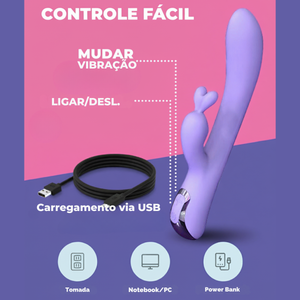 Vibrador Rabbit com Estimulador de Clitóris e Ponto G com 10 Modos de Vibração Recarregável