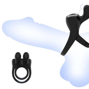 Anel Peniano Duplo com Vidrador Estimulador Clitoriano em Silicone