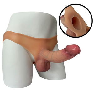 Cinta Cueca Peniana em Silicone com Capa Escroto Realista Oca 18X5cm