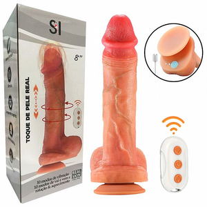Pênis Realista com Vibrador Vai e Vem Rotativo Aquecimento e Controle Remoto 20x4cm