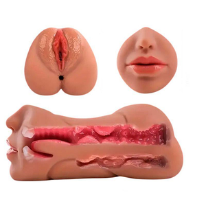 Masturbador Boca com Língua e Vagina e Ânus Penetráveis em Silicone