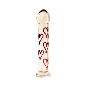 Plug Anal Formato de Dildo em Vidro Decorado com Relevo de Coração 16x3cm