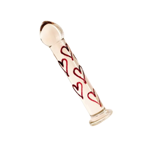 Plug Anal Formato de Dildo em Vidro Decorado com Relevo de Coração 16x3cm