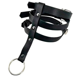 Coleira BDSM em Couro com 3 Tiras e Argola