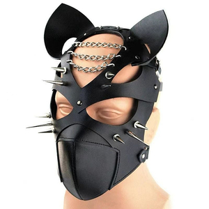 Máscara Fetiche Pet Play em Couro com Spikes e Correntes