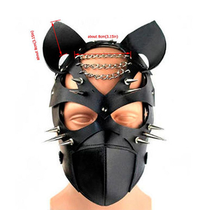 Máscara Fetiche Pet Play em Couro com Spikes e Correntes