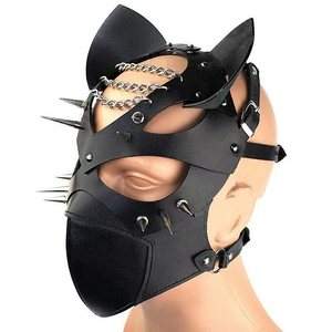 Máscara Fetiche Pet Play em Couro com Spikes e Correntes