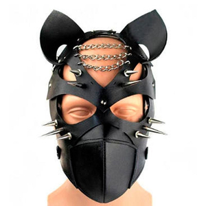 Máscara Fetiche Pet Play em Couro com Spikes e Correntes