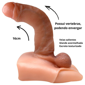 Cueca Cinta Peniana em Silicone com Pênis Torto e Escroto Realista 16cm