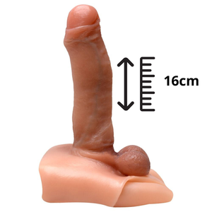 Cueca Cinta Peniana em Silicone com Pênis Torto e Escroto Realista 16cm