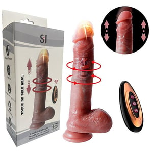 Pênis Realista com Vibrador em Silicone Liquido com Vai e Vem Aquecimento com Controle 20x4cm