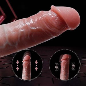 Pênis Realista com Vibrador em Silicone Liquido com Vai e Vem Aquecimento com Controle 20x4cm
