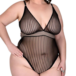 Body Plus Size em Tule Feminino Transparente Sensual