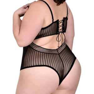 Body Plus Size em Tule Feminino Transparente Sensual