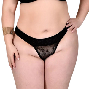 Calcinha Plus Size Sexy Tule e Renda Fio Dental Preto