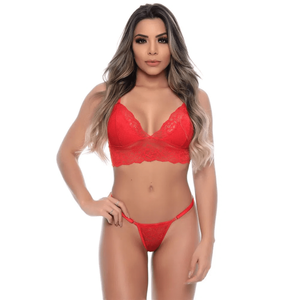 Conjunto Lingeries Cropped Sem Bojo Sutia em Renda Calcinha