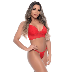 Conjunto Lingeries Cropped Sem Bojo Sutia em Renda Calcinha