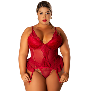 Espartilho Cinta Liga Luxo Plus Size Feito em Laise Poá e Renda