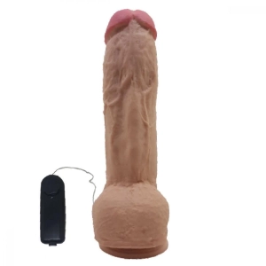 Pênis Realista Grande e Grosso com Vibrador Ventosa e Escroto 24x6cm